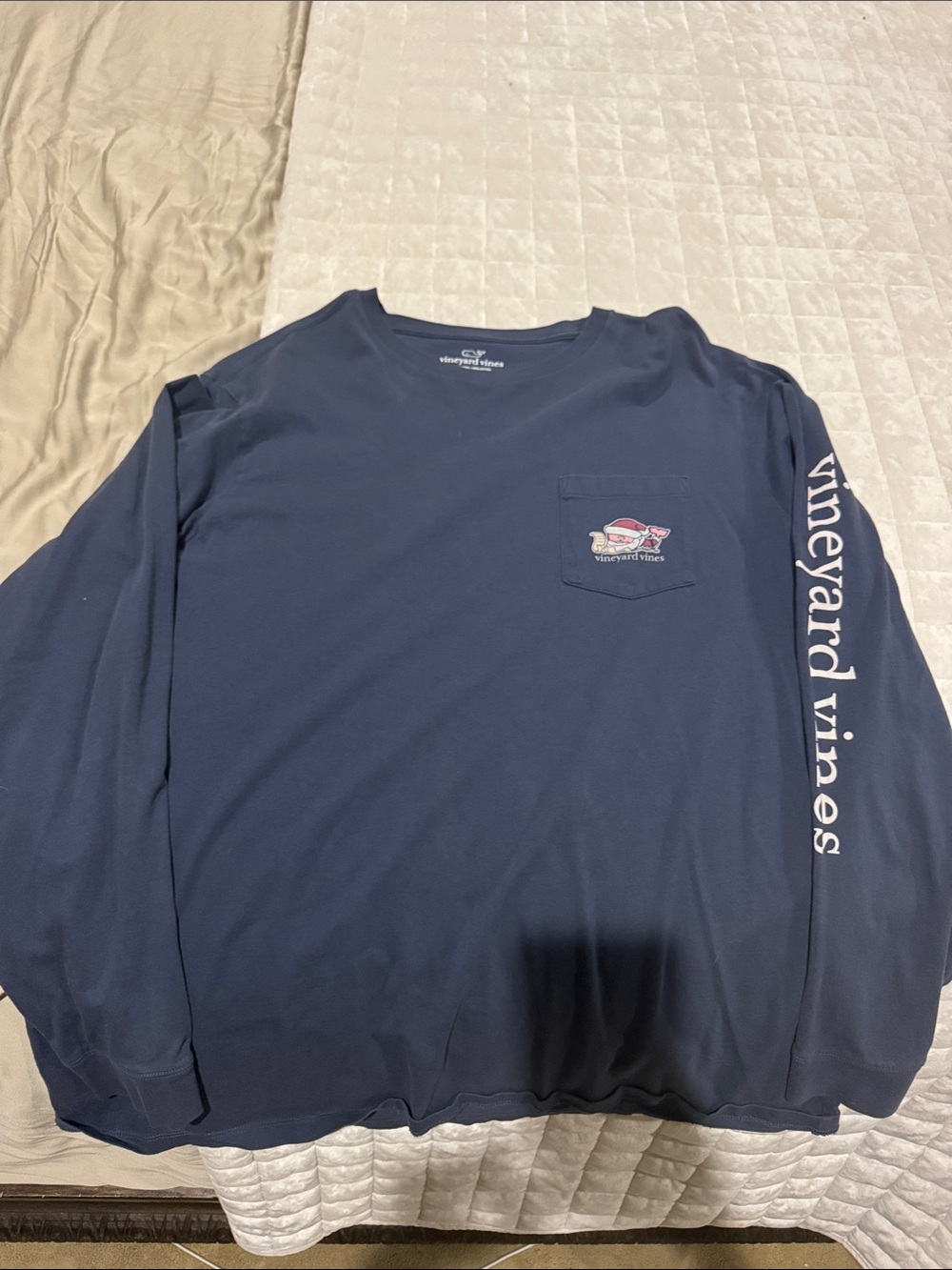 Vineyard Vines Navy Long-Sleeve Pocket Tee with Sleeve Logo